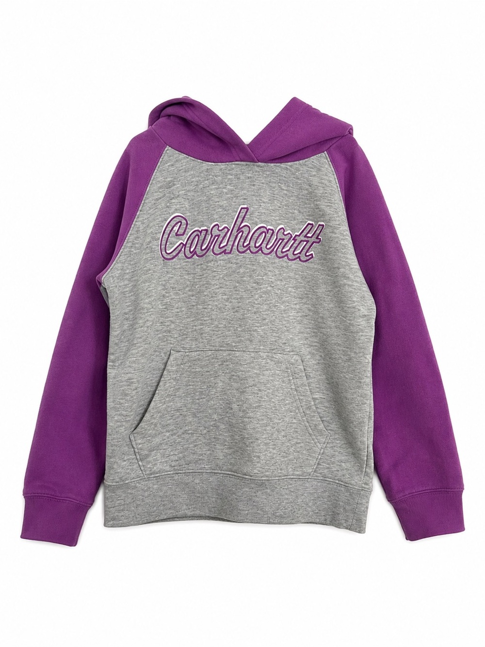 Carhartt Girls Hoodie Small Gray Purple Logo Sweatshirt Pullover